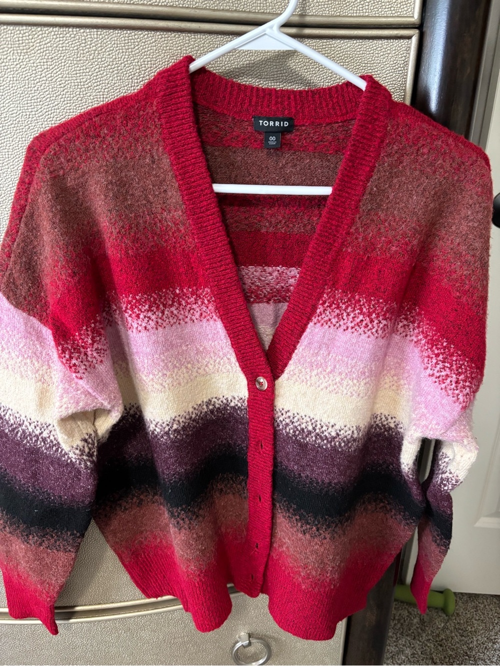 torrid Ombre Red Pink Cream Striped Button-Front Cardigan